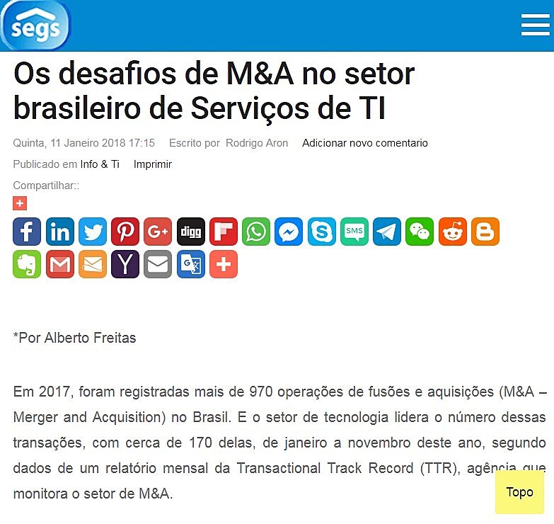 Os desafios de M&A no setor brasileiro de Serviços de TI